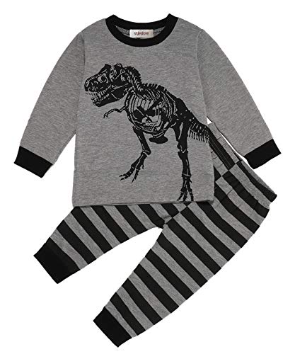 Styles I Love Baby Boys Grey Dinosaur T-Shirt and Stripe Pants 2pcs Long Sleeve Cotton Outfit