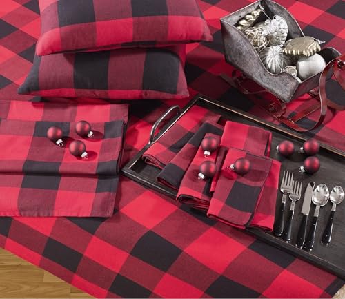 Fennco Styles Holiday Buffalo Check Plaid Cotton Christmas Tablecloth (Red, 84"x84" Tablecloth)