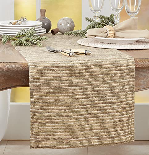 Fennco Styles Chindi Striped Farmhouse Table Runner 16" W x 72" L - Brown Woven Table Cover for Home, Dining Room, Banquets, Family Gathering and Special Occasion