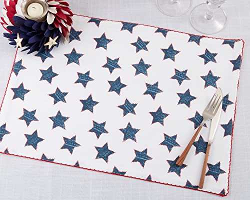 Fennco Styles Whipstitch Stars 100% Cotton Cloth Napkins 18" W x 18" L, Set of 4 - Multicolored Geometric Dinner Napkins for Home Décor, Dinner Parties, National Holidays