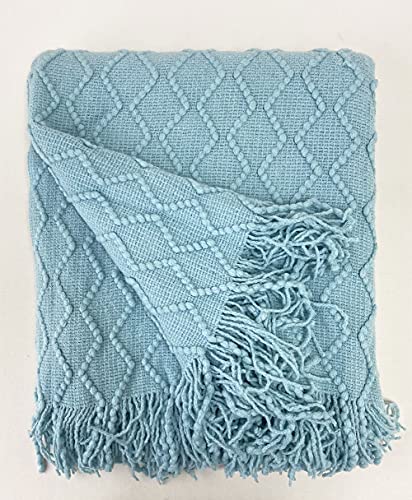 Fennco Styles Modern Textured Weave Knit Throw with Fringe 50" W x 60" L - Chevron Throw Blanket for Sofa, Couch, Living Room, Bedroom Décor