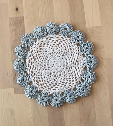 Fennco Styles Handmade Two-Tone Floral Crochet Tray Doily, 9" Round - Cloth Placemat for Everyday Use, Holidays, Home Décor, Cocktail Party, Tea Party, Special Occasion