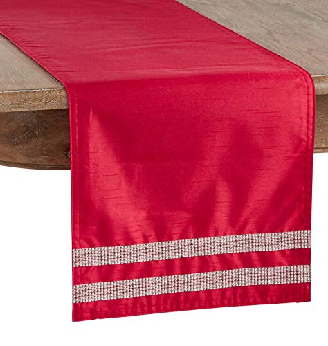 Fennco Styles Brillant Collection Tasseled Studded Border 16 x 72 Inch Table Runner – Red Table Cover for Christmas, Banquets, Special Events, Home Décor