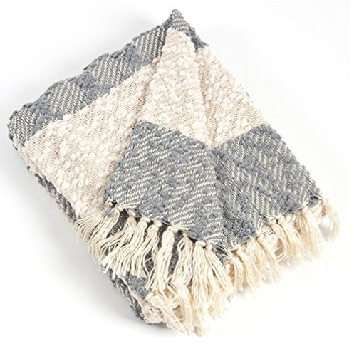 Fennco Styles Nubby Design Striped Throw Blanket with Tassel 50" W X 60" L - Grey Woven Blanket for Home, Couch, Bedroom, Living Room Decor and Housewarming, Holiday, Birthday Gift