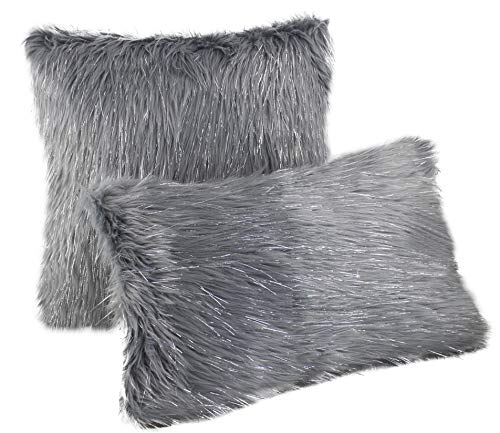 Fennco Styles Holiday Christmas Decorative Exquisite Faux Fur with Silver Metallic Thread Throw Pillow - 2 Colors