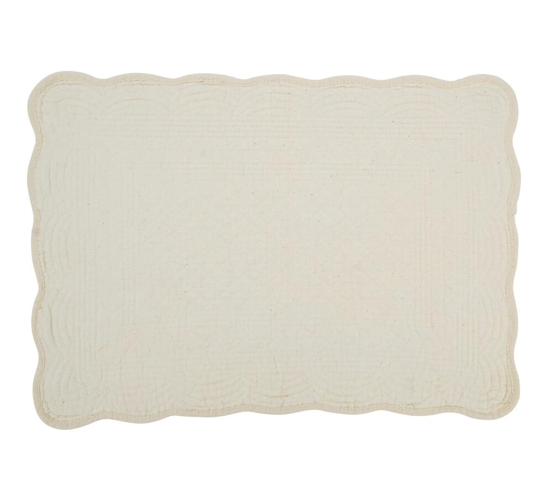 Fennco Styles Ivory Quilted Placemats 14" W X 20" L, Set of 4-100% Cotton Elegant Table Mats for Everyday Use, Dining Room Décor, Family Gatherings and Special Occasions