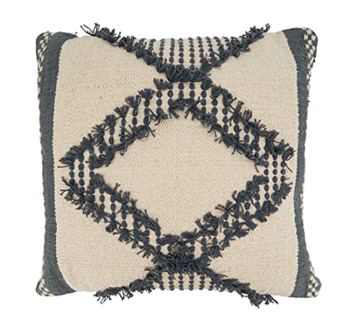 Fennco Styles Diamond Fringe Woven Cotton Decorative Throw Pillow 20" W x 20" L - Grey Textured Cushion for Home, Couch, Living Room, Bedroom, Office and Holiday Décor