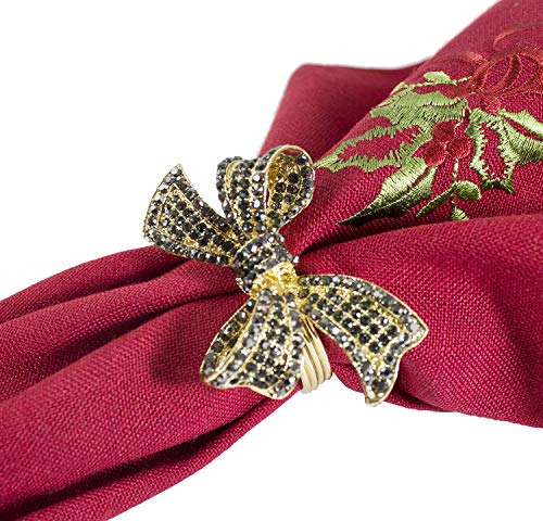 Fennco Styles Stunning Crystal Bowknot Gold-Plated Napkin Rings Wedding Holiday Table Decoration - Set of 4
