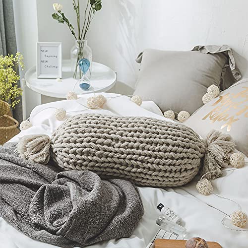 Fennco Styles Candy Shaped Chunky Cable Knitted Decorative Cotton Throw Pillow 12" W x 24" L – Oblong Cushion for Home, Couch, Sofa, Bedroom, Office Décor and Special Occasion