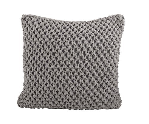 Fennco Styles Sheridan Knitted Design Decorative Down Filled Cotton Throw Pillow 20 x 20 Inch - Grey Throw Pillow for Home, Couch, Living Room and Bedroom Decor