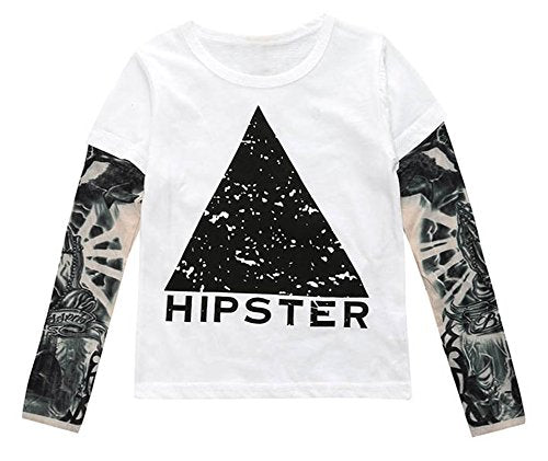 stylesilove Unisex Boys Girls Cotton T-Shirt with Mesh Tattoo Sleeve Little Kids Fashion Top