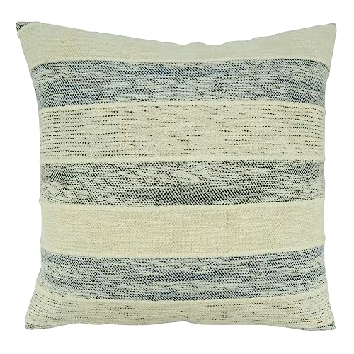 Fennco Styles Blue Striped Design Decorative Throw Pillow Cover 20" W x 20" L - Cottton Woven Cushion Case for Home, Couch, Bedroom, Living Room and Office Décor