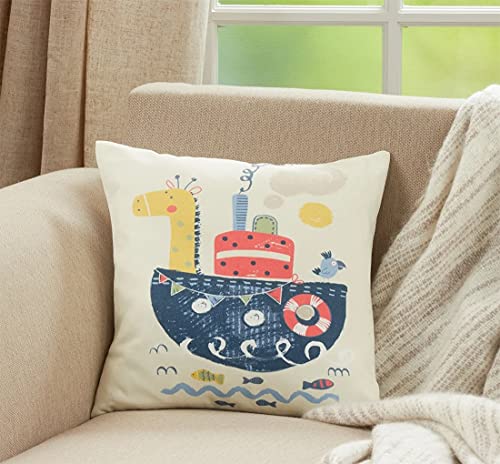Fennco Styles Cute Sailor Lion Print Decorative Filled Throw Pillow 16" W x 16" L - Multicolored Cushion for Home, Kids Room, Playroom, Bedroom, Living Room, Office Décor and Birthday, Holiday