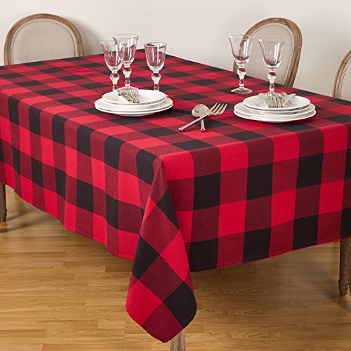 Fennco Styles Holiday Buffalo Check Plaid Cotton Christmas Tablecloth (Red, 84"x84" Tablecloth)