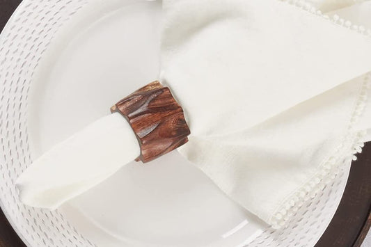 Fennco Styles Twisted Wood Design Napkin Rings, Set of 4 - Brown Decorative Napkin Holders for Home, Dining Room, Banquet, Family Gathering, Holiday and Special Occasion