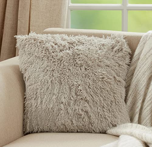 Fennco Styles Classic Faux Fur Decorative Throw Pillow Cover 18 x 18 Inch - Ivory Plush Cushion Case for Home, Couch, Living Room, Office and Holiday Décor