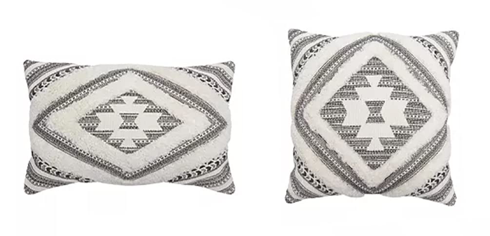 Fennco Styles Southwest Diamond Tufted Boho Decorative Throw Pillow Cover 20" W x 20" L - Black Block Print Woven Square Cushion Case for Home, Couch, Living Room, Bedroom, Office and Holiday Décor