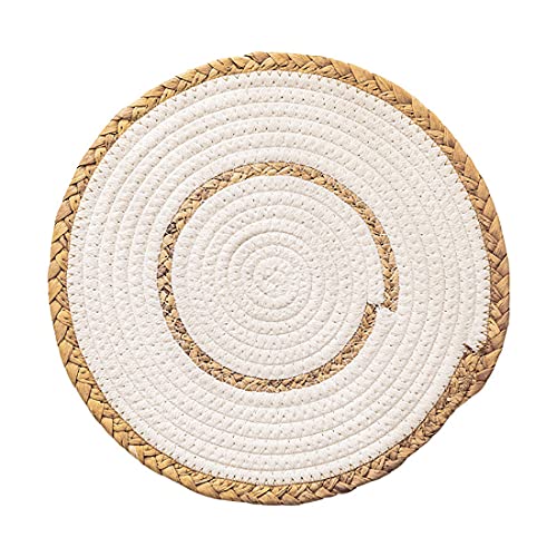 Fennco Styles Hand-Woven Rattan Cotton Rope Braided Placemats 12-Inch Round, Set of 4 - Heat Resistant Insulation Table Mats for Home, Boho Décor, Dining Table, Banquets and Special Events
