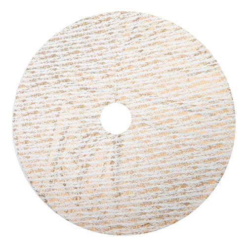 Fennco Styles Holiday Foil Print Faux Fur Christmas Tree Skirt 60 Inch Round - Silver Metallic Design Tree Skirt for Home, Holiday Tree, Indoor and Special Occasion