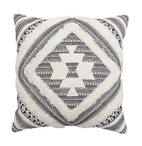 Fennco Styles Southwest Diamond Tufted Boho Decorative Throw Pillow Cover 20" W x 20" L - Black Block Print Woven Square Cushion Case for Home, Couch, Living Room, Bedroom, Office and Holiday Décor