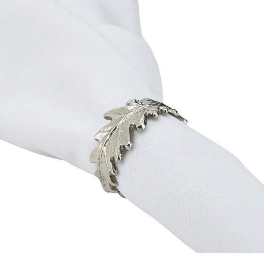 Fennco Styles Wrapped Leaf Metal Napkin Rings, Set of 4 - Silver Decorative Napkin Holders for Home, Dining Room, Banquet, Family Gathering, Holiday and Special Occasion