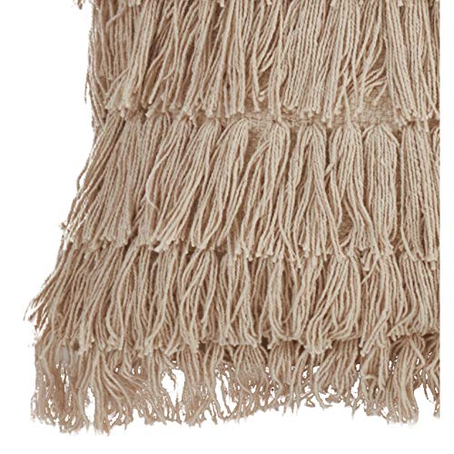 Fennco Styles Bohemian Woven Fringes Down Filled 18 x 18 Inch Cotton Throw Pillow with Case & Insert - Natural Throw Pillow for Couch, Living Room and Bedroom Décor