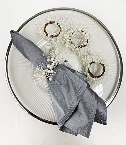 Fennco Styles Silver Satin Decorative Cloth Napkins, Set of 4 - Solid Color Diner Napkins for Wedding, Banquets, Special Events, Holiday and Christmas Décor