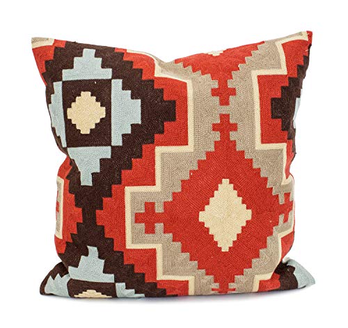 Fennco Styles Stylish Embroidered Tribal Kilim Canvas Cotton Throw Pillow 18" Square