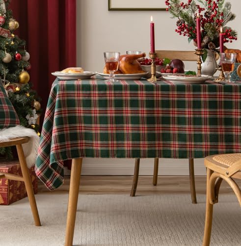 Fennco Styles Classic Plaid Snowflake Holiday Tablecloth - Tartan Rectangular Table Cover for Dining Room, Christmas Décor, and Winter Festivals