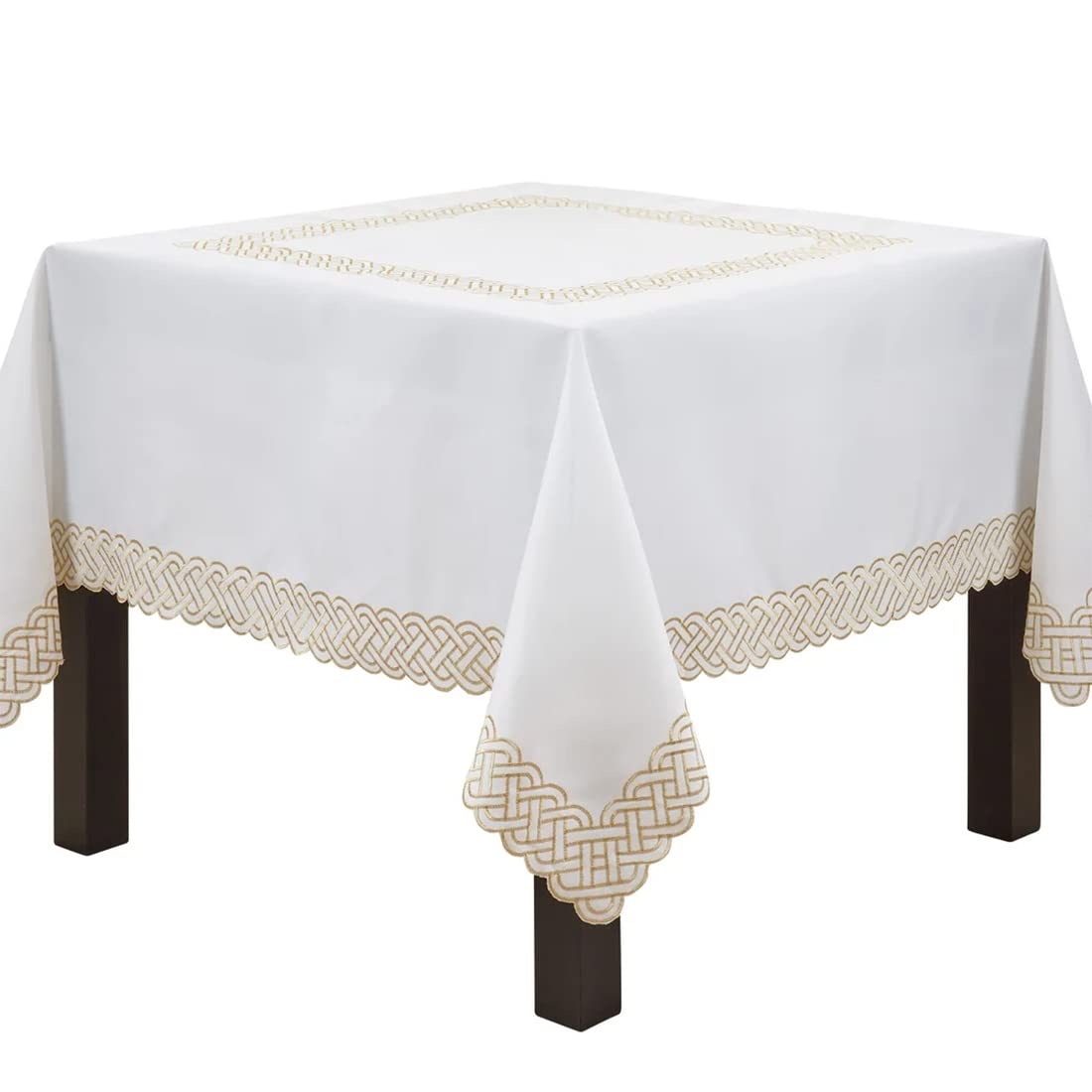 Fennco Styles Braid Emroidered Metallic Border Table Runner 16" W x 54" L - Silver Table Cover for Home Décor, Everyday Use, Christmas, Banquets and Special Events