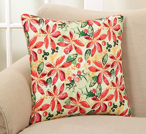 Fennco Styles Luxury Holiday Wild Floral 100% Pure Linen, Wild Poinsettia, 20"x20" Filled Throw Pillow