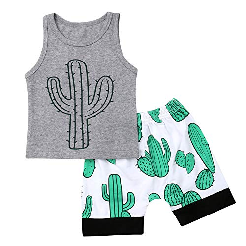 Styles I Love Toddler Boy Cactus Print Tank Top and Shorts 2pcs Cotton Outfit Baby Boy Spring Summer Clothing Set
