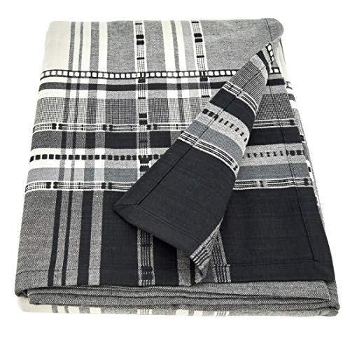 Fennco Styles Neutral Cotton Tablecloth with Plaid Border Design - Grey Border Table Cover for Home Décor, Dining Table, Banquets and Special Occasion