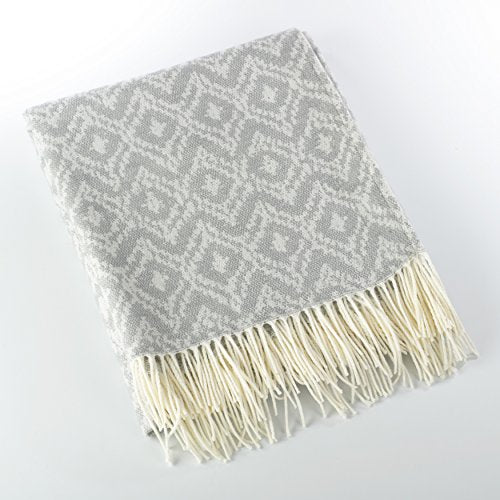 Fennco Styles Jacquard Design Tassels Cozy Throw Blanket, 50" x 60", 3 Colors