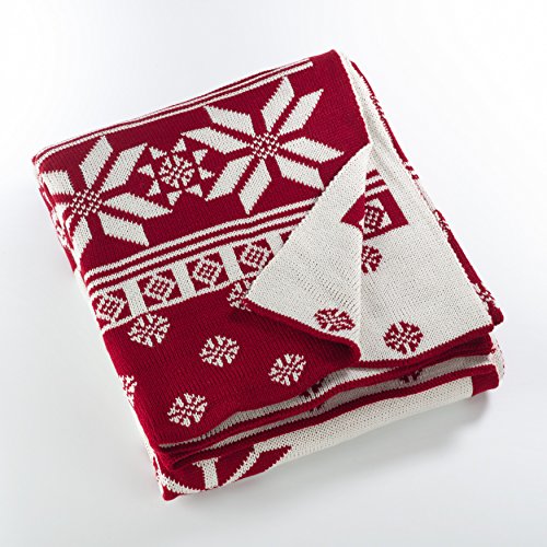 Fennco Styles Sevan Collection Christmas Design Knitted Throw Blanket 50 x 60 Inch - Red Throw for Holiday Decoration, Couch, Bedroom, Living Room Décor and Winter Season