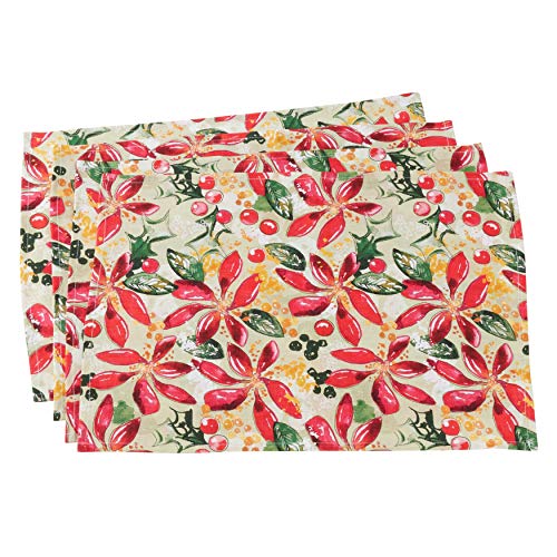 Fennco Styles Beautiful Holiday Wild Floral 100% Linen 14"X20" Placemats, Set of 4