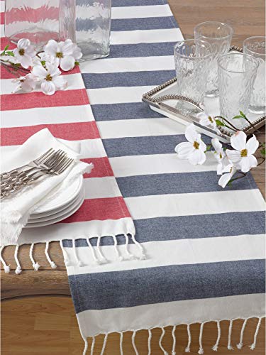 Fennco Styles Cabana Collection Nautical Striped Tassel 100% Pure Cotton 16 x72 Inch Table Runner - Variety Color Table Runner for Wedding Banquets, Family Dinner, Special Events and Home Décor