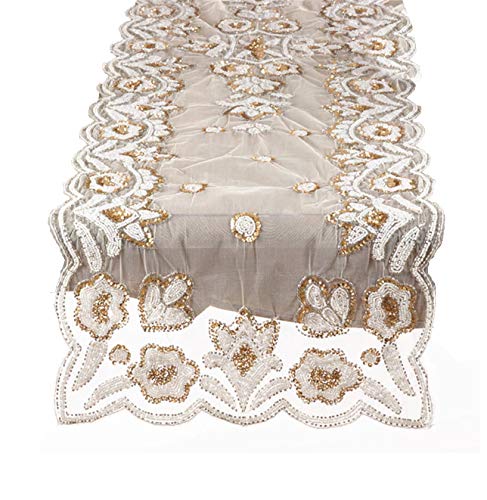 Fennco Styles Hand-Beaded Floral Table Runner - 16"x72" - 2 Colors