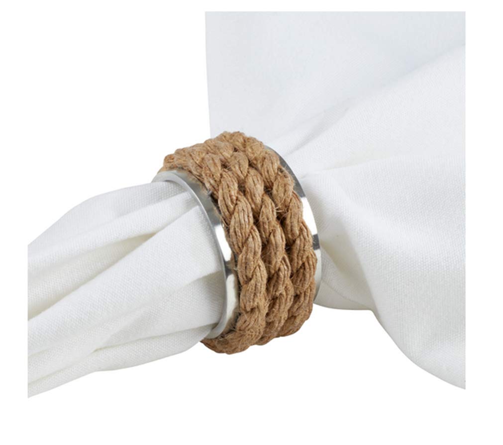 Fennco Styles Nautical Rope Design Aluminum Napkin Rings for Home Decor or Everyday Dining, Set of 4, Natural
