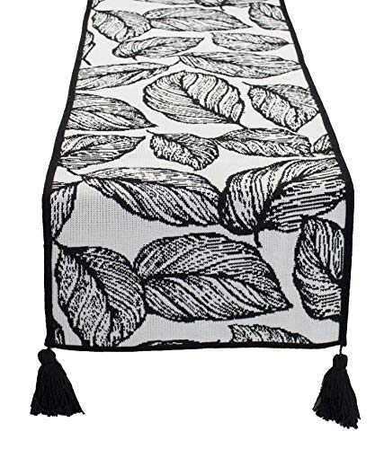 Fennco Styles Black and White Checker Woven Table Runner - 14 x 71 Inch Check Runner Table Centerpiece for Dining Home Decor, Indoor Parties, Holiday Events Tassel Table Runner