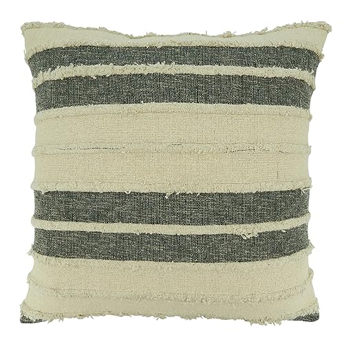 Fennco Styles Striped Tufted Design Cotton Decorative Throw Pillow 20" W x 20" L - Black & Natural Woven Cushion for Home, Couch, Bedroom, Living Room and Office Décor