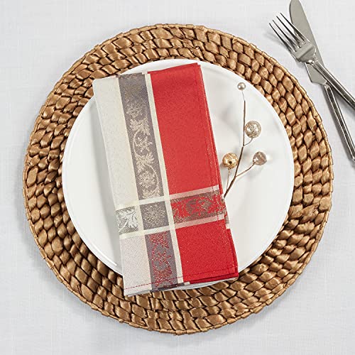 Fennco Styles Holiday Design Jacquard Christmas Tablecloth - Red Table Cover for Home, Dining Table, Banquets, Family Gathering and Special Occasion