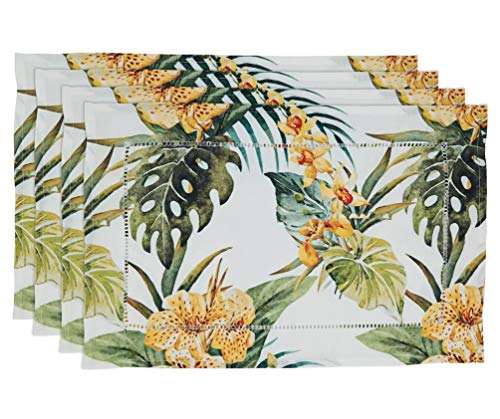 Fennco Styles Tropical Flower Hemstitch Table Runner 16" W x 72" L - Multicolored Rectangular Table Cover for Home, Dining Table, Banquet, Family Gathering