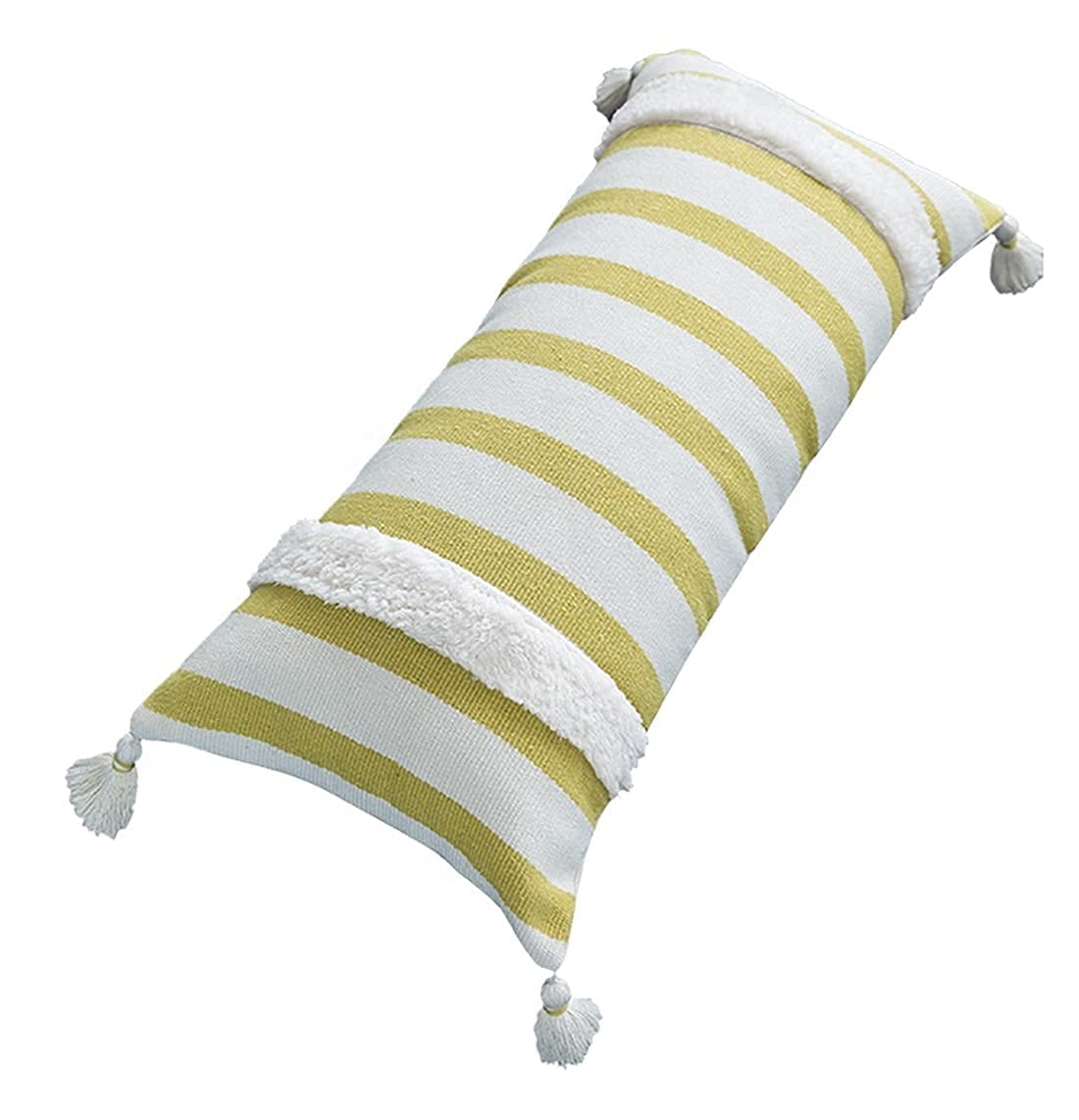 Fennco Styles Handcrafted Tufted Striped Tassel Decorative Lumbar Throw Pillow Cover 14" W x 32" L - Cushion Case for Home, Couch, Living Room, Bedroom, Office Décor