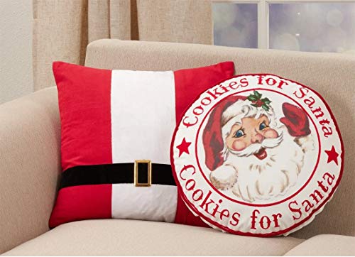 Fennco Styles Cookies for Santa Christmas Decorative Throw Pillow 17" Round - Red & White Festive Cushion for Home, Couch, Living Room, Holidays Décor and Special Occasion