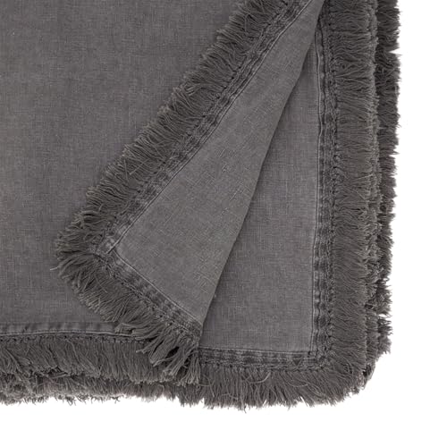 Fennco Styles Stonewashed Fringe Design 100% Linen Tablecloth - Ivory Table Cover for Holidays, Dining Table, Everyday Use, Banquets and Special Occasion