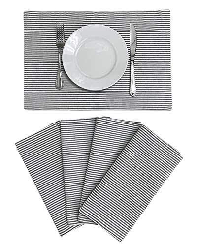 Fennco Styles Simple Ticking Stripes 100% Pure Cotton Placemats 13 x 19 Inch, Set of 4