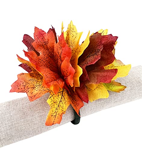 Fennco Styles Handmade Maple Leaves Decorative Napkin Rings, Set of 4 - Terracotta Fall Leaf Napkin Holders for Thanksgiving, Harvest Season, Banquet, Holiday Décor and Special Event