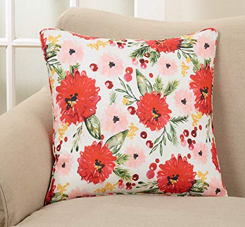 Fennco Styles Luxury Holiday Wild Floral 100% Pure Linen, Wild Poinsettia, 20"x20" Filled Throw Pillow