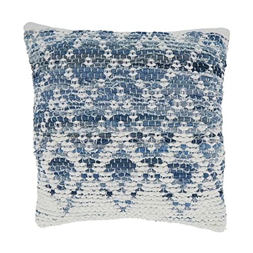 Fennco Styles Diamond Chindi Cotton Decorative Throw Pillow 18" W x 18" L - Blue Woven Square Cushion Case for Home, Couch, Bedroom, Living Room and Office Décor